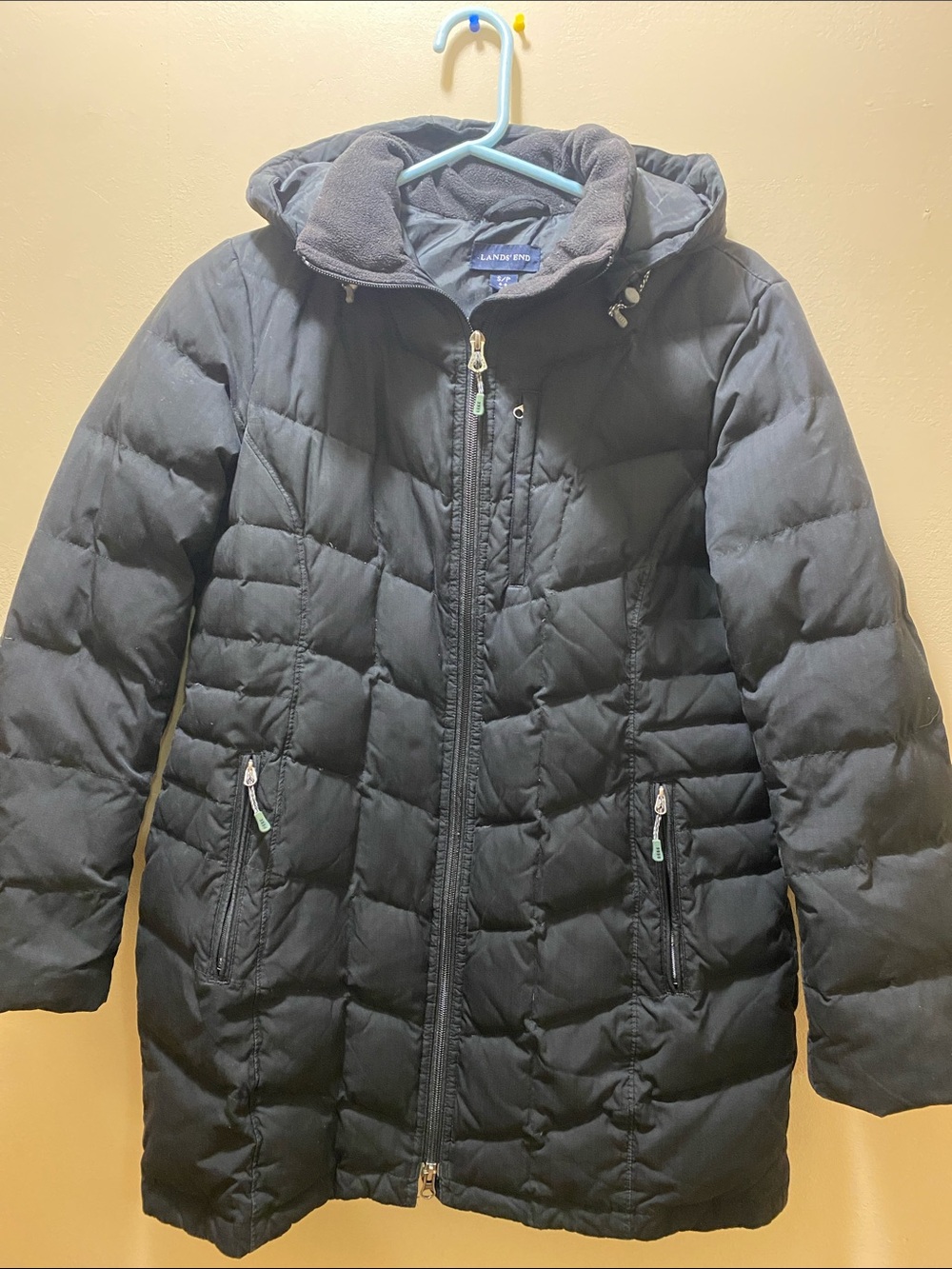 Lands' End Down-Filled Black Quilted Hooded Puffer Coat-Small Outerwear Winter